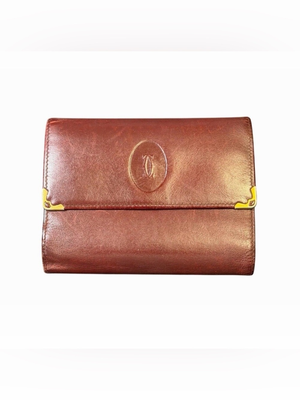 Cartier Must de Cartier Bordeaux Red Trifold Wallet Gold tone Kisslock